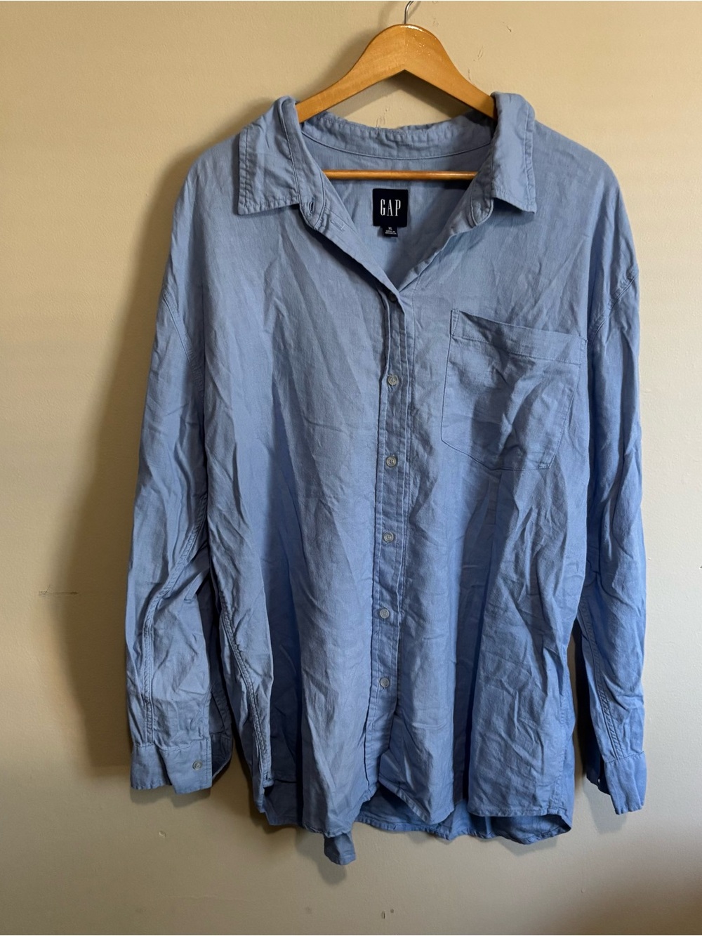 Gap Blue Linen Blend Button-Down Shirt XL Relaxed Coastal Casual